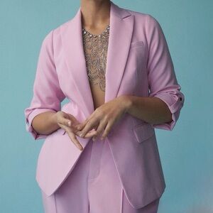 Maeve by Anthropologie Lilac Pink Roll-Sleeve Blazer Womens Size 2 Petite